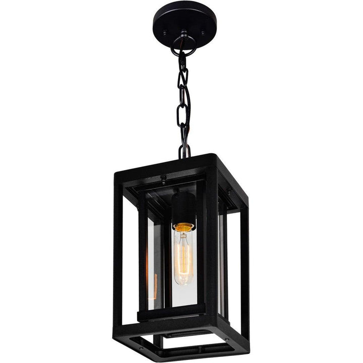 Black Double Frame with Clear Glass Rectangular Outdoor Pendant - LV LIGHTING
