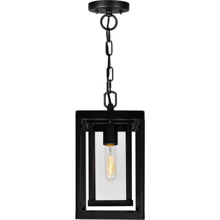 Black Double Frame with Clear Glass Rectangular Outdoor Pendant - LV LIGHTING