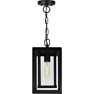 Black Double Frame with Clear Glass Rectangular Outdoor Pendant - LV LIGHTING