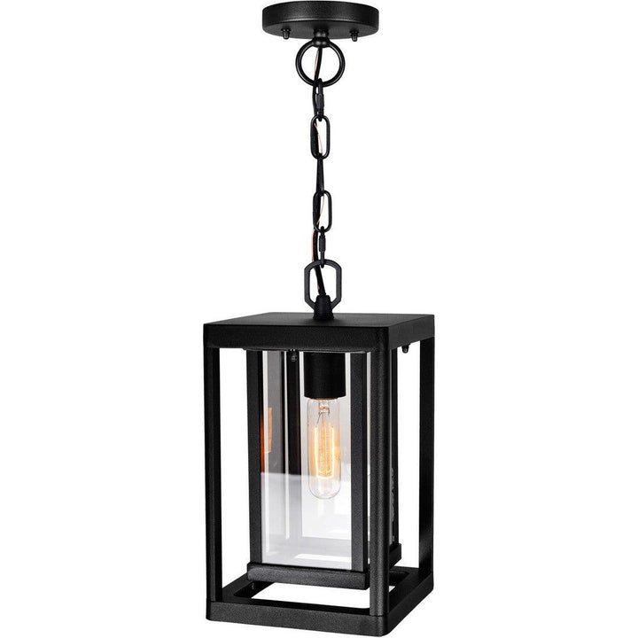 Black Double Frame with Clear Glass Rectangular Outdoor Pendant - LV LIGHTING