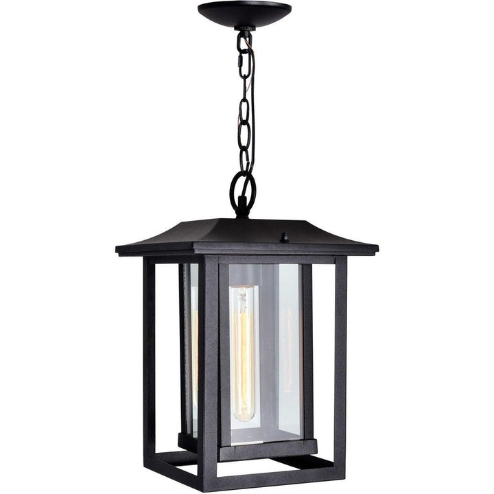 Black Double Frame with Clear Glass Rectangular Outdoor Pendant - LV LIGHTING