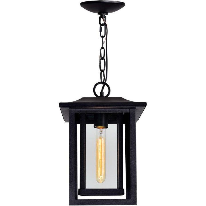 Black Double Frame with Clear Glass Rectangular Outdoor Pendant - LV LIGHTING