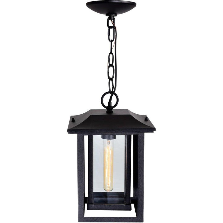 Black Double Frame with Clear Glass Rectangular Outdoor Pendant - LV LIGHTING