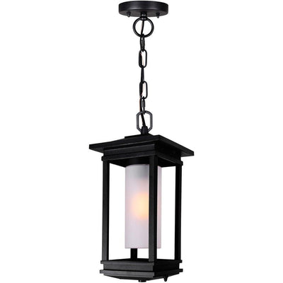 Black with Frosted Cylindrical Glass Shade Outdoor Pendant - LV LIGHTING