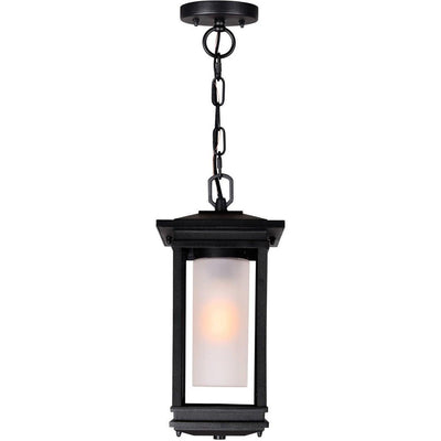 Black with Frosted Cylindrical Glass Shade Outdoor Pendant - LV LIGHTING