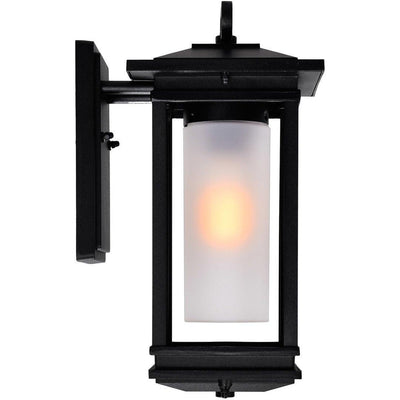 Black with Frosted Cylindrical Glass Shade Outdoor Wall Sconce - LV LIGHTING