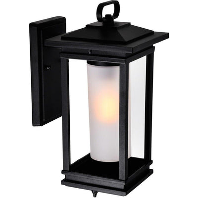 Black with Frosted Cylindrical Glass Shade Outdoor Wall Sconce - LV LIGHTING