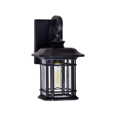 Black with Clear Seedy Glass Outdoor Wall Sconce - LV LIGHTING