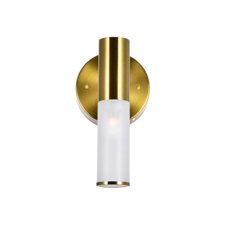 Brass with Frosted Cylindrical Glass Tube Wall Sconce - LV LIGHTING
