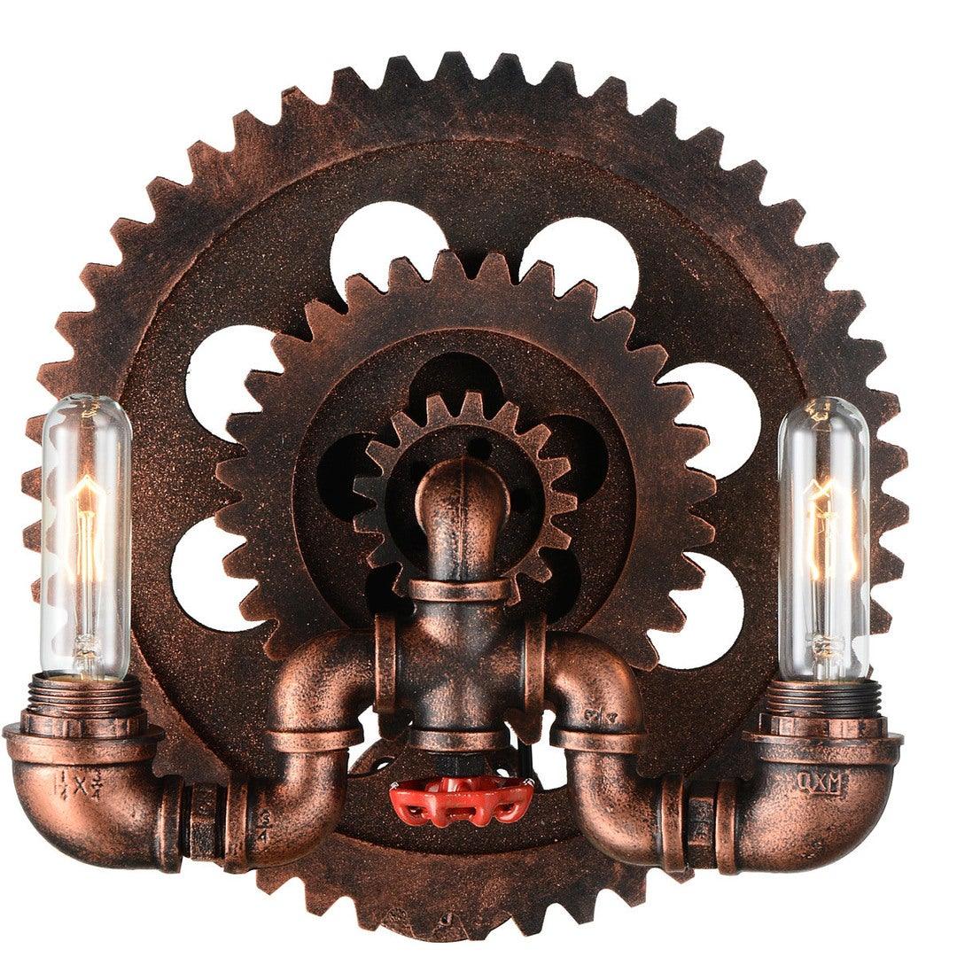 Blackened Red Gear and Pipe Wall Sconce - LV LIGHTING