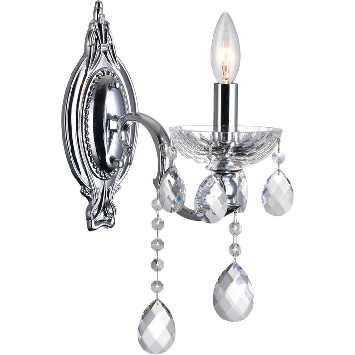Chrome with Crystal Drop Single Light Wall Sconce - LV LIGHTING