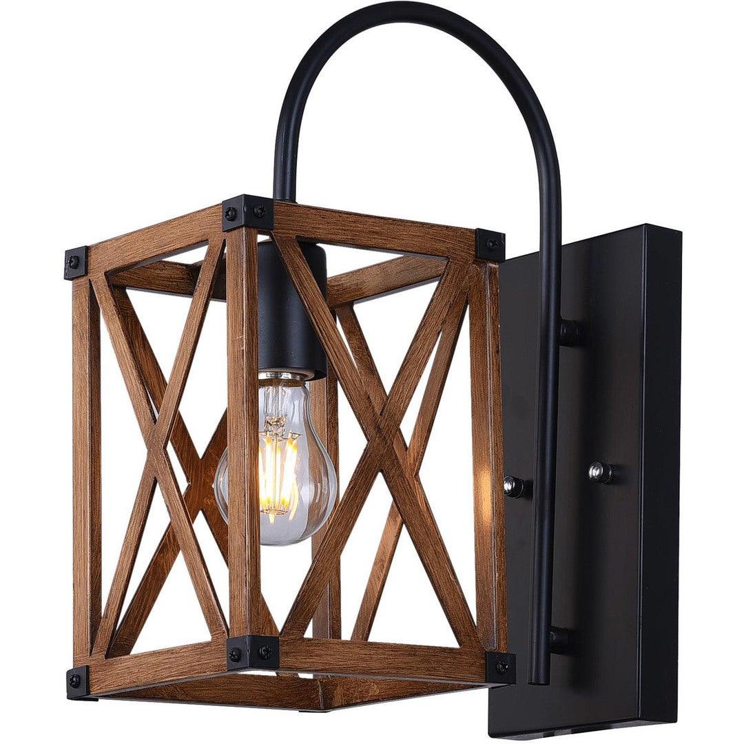 Black with Wood Grain Brown Shade Wall Sconce - LV LIGHTING