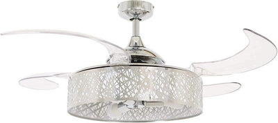 Chrome Shade with Retractable Clear Blade Ceiling Fan - LV LIGHTING