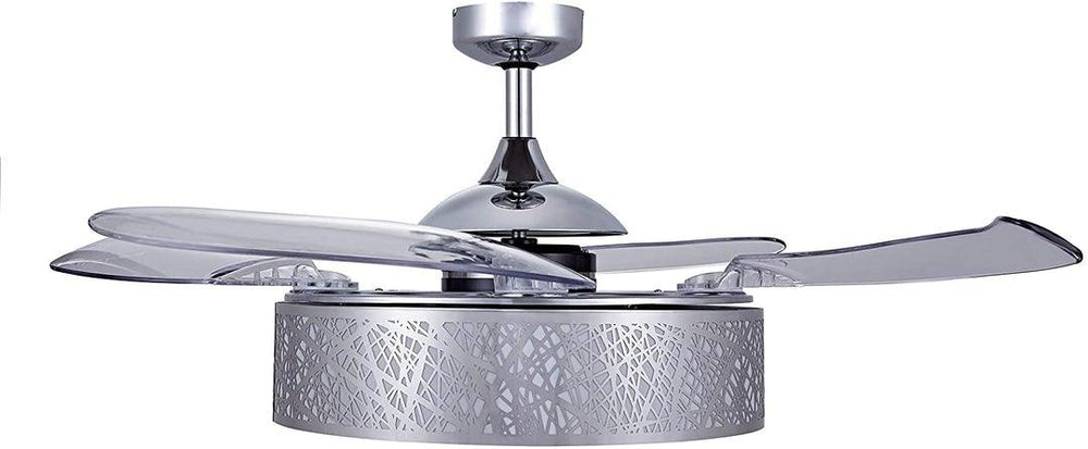 Chrome Shade with Retractable Clear Blade Ceiling Fan - LV LIGHTING