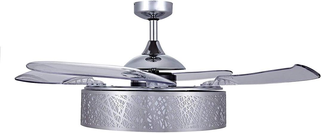 Chrome Shade with Retractable Clear Blade Ceiling Fan - LV LIGHTING