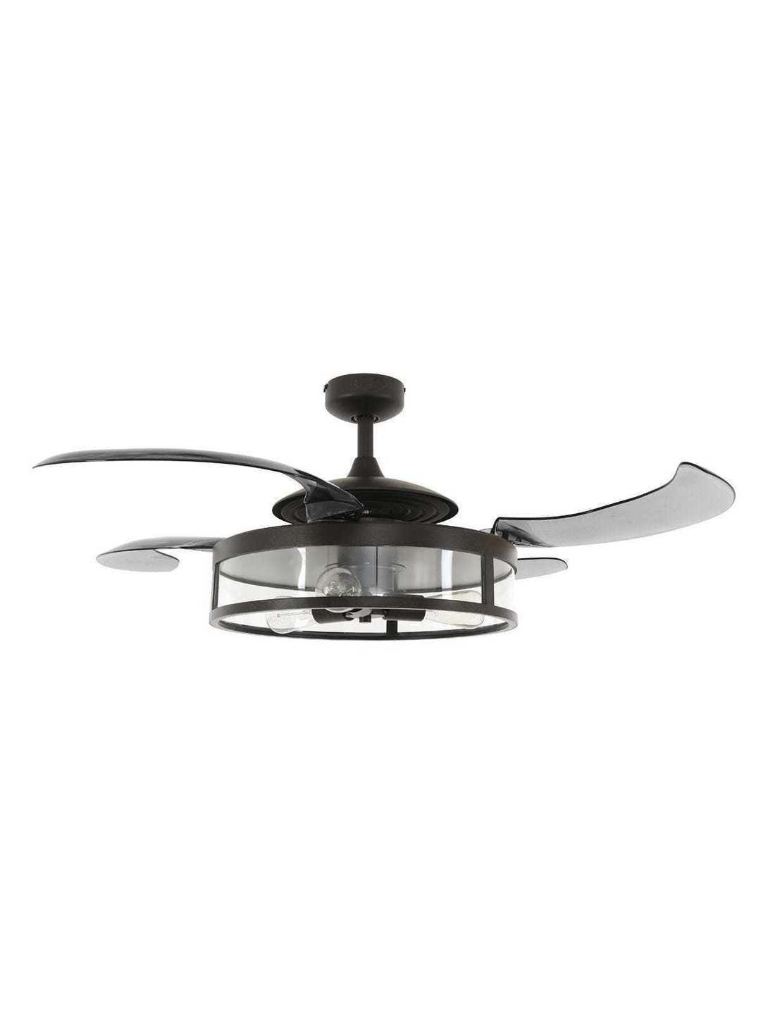 Steel with Clear Glass Shade Retractable Blade Ceiling Fan - LV LIGHTING