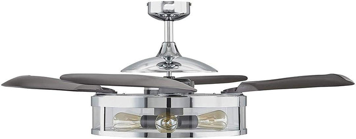 Steel with Clear Glass Shade Retractable Blade Ceiling Fan - LV LIGHTING