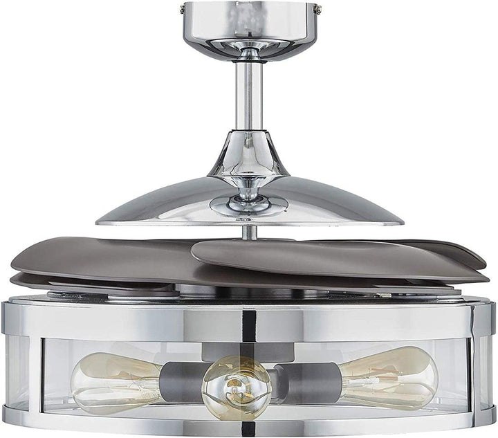 Steel with Clear Glass Shade Retractable Blade Ceiling Fan - LV LIGHTING