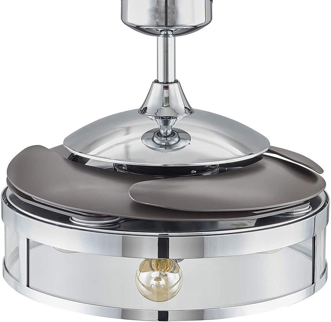 Steel with Clear Glass Shade Retractable Blade Ceiling Fan - LV LIGHTING