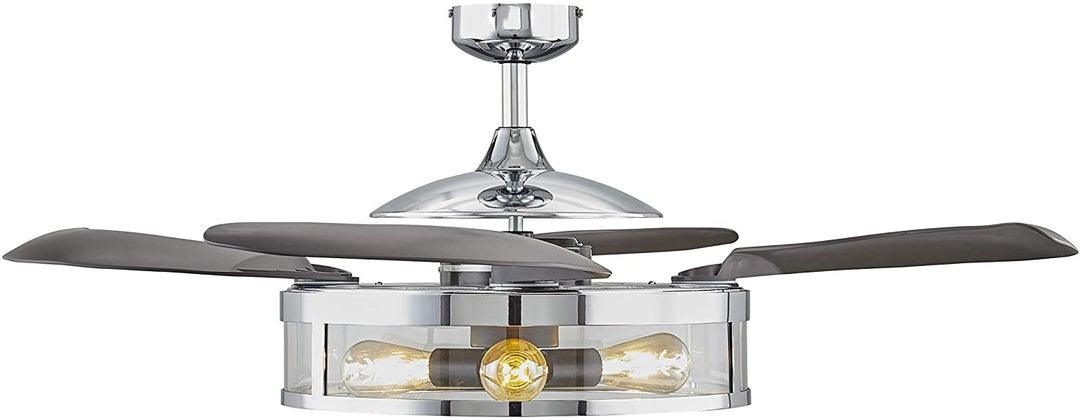 Steel with Clear Glass Shade Retractable Blade Ceiling Fan - LV LIGHTING