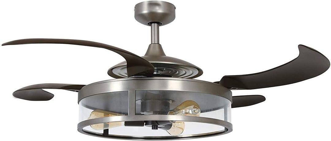 Steel with Clear Glass Shade Retractable Blade Ceiling Fan - LV LIGHTING
