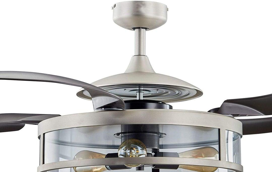 Steel with Clear Glass Shade Retractable Blade Ceiling Fan - LV LIGHTING