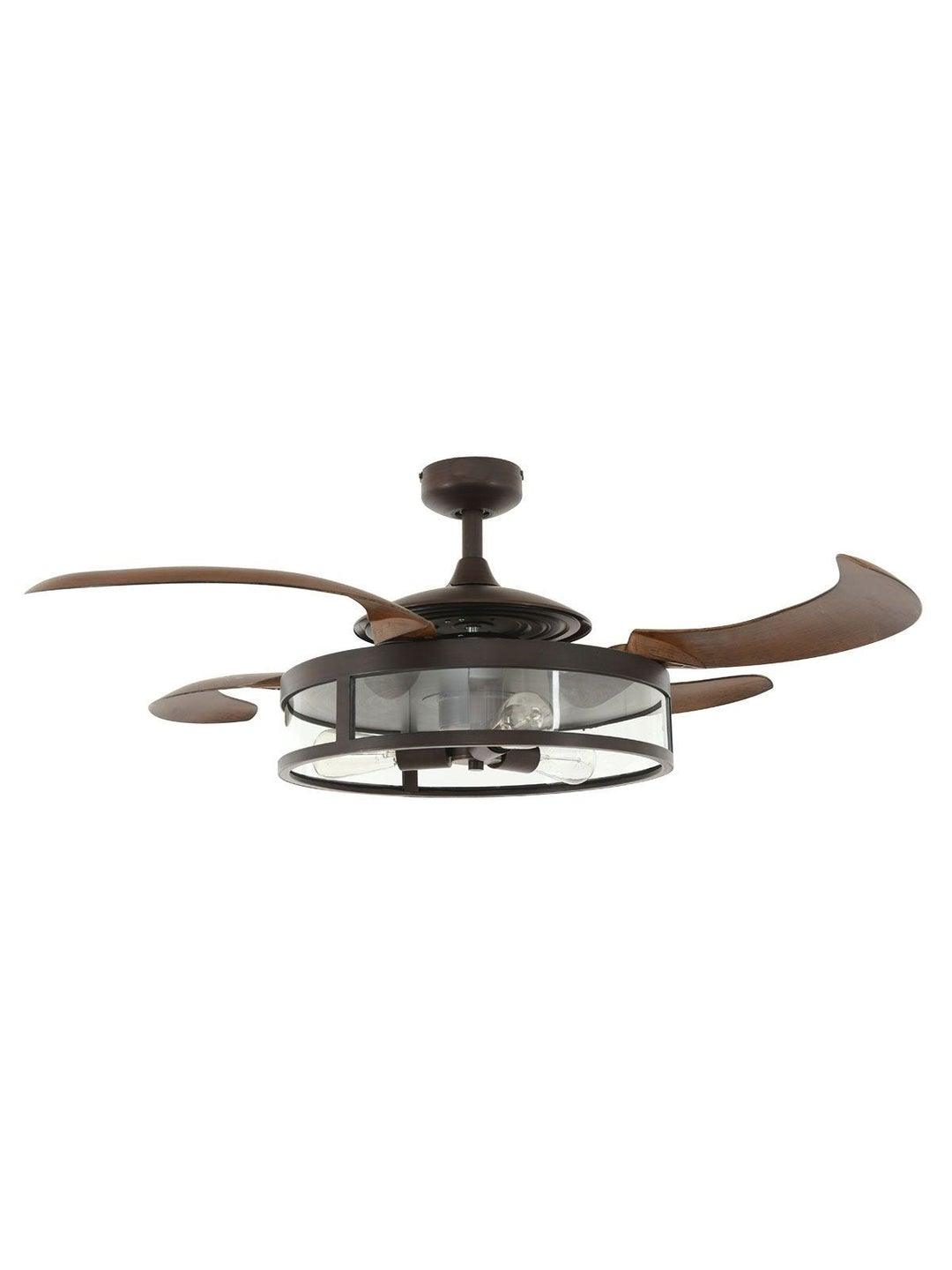 Steel with Clear Glass Shade Retractable Blade Ceiling Fan - LV LIGHTING