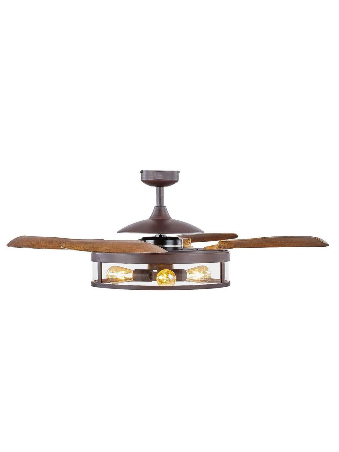 Steel with Clear Glass Shade Retractable Blade Ceiling Fan - LV LIGHTING
