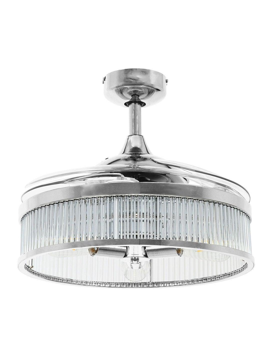 Steel with Clear Glass Shade Retractable Blade Ceiling Fan - LV LIGHTING