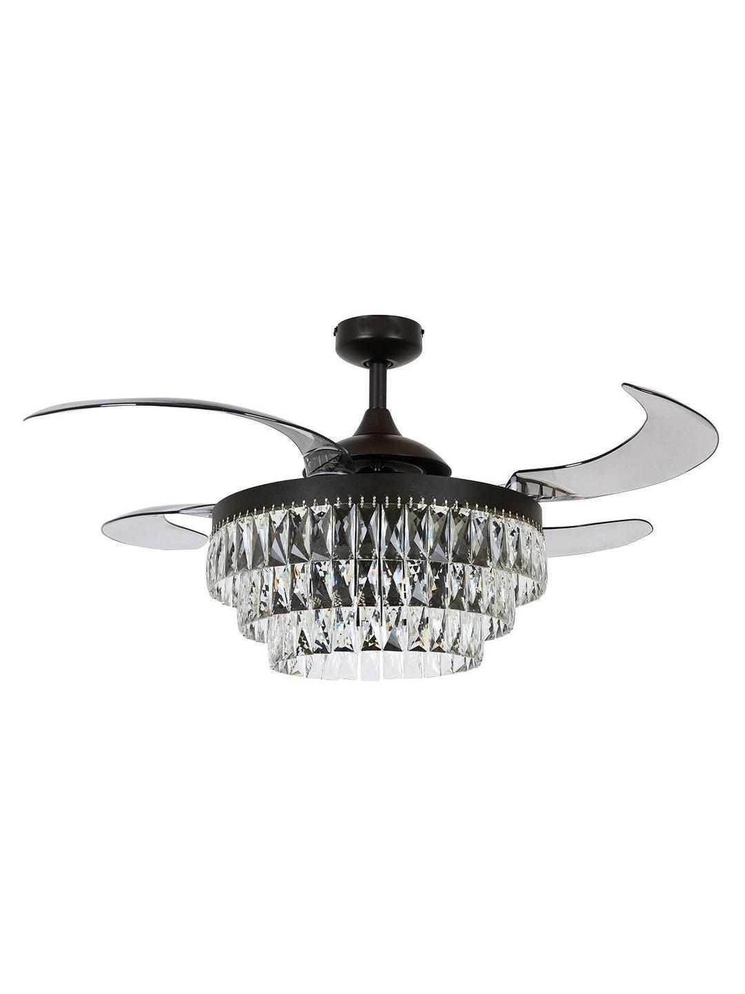 Steel with Clear Crystal Retractable Blade Ceiling Fan - LV LIGHTING
