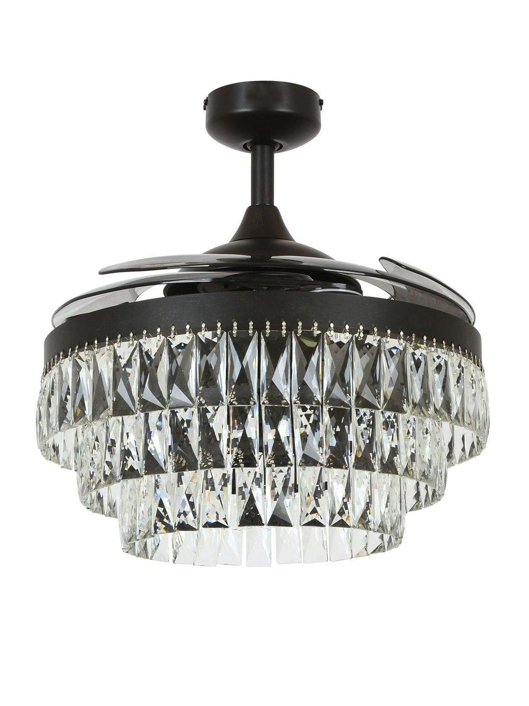 Steel with Clear Crystal Retractable Blade Ceiling Fan - LV LIGHTING