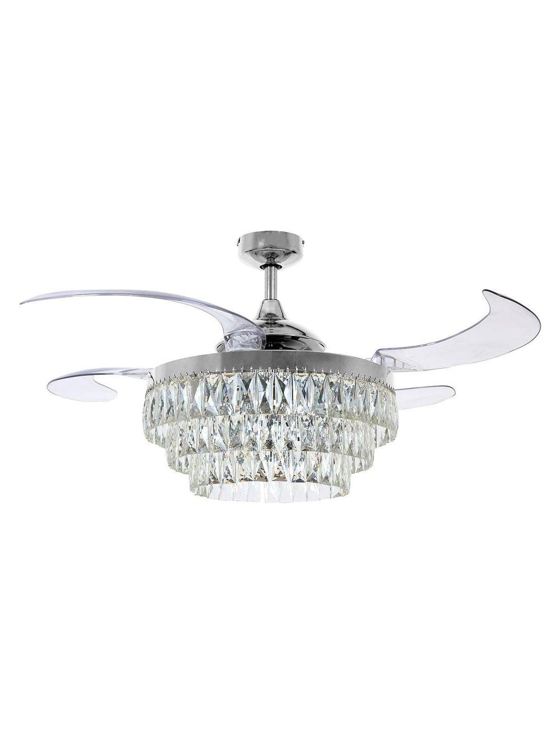 Steel with Clear Crystal Retractable Blade Ceiling Fan - LV LIGHTING