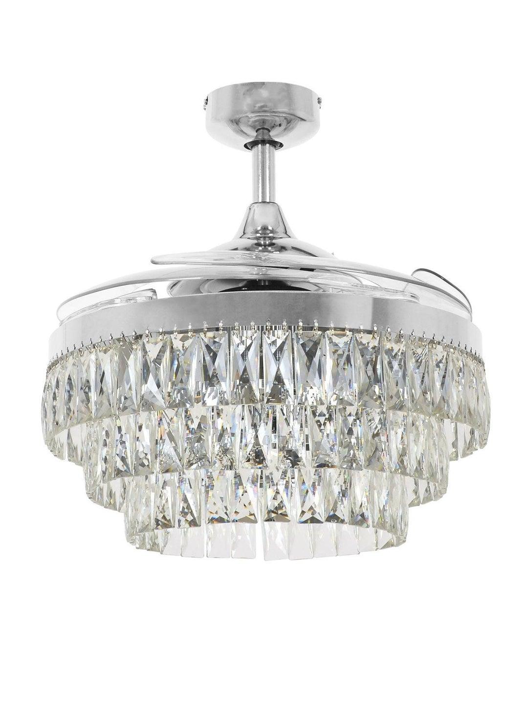 Steel with Clear Crystal Retractable Blade Ceiling Fan - LV LIGHTING