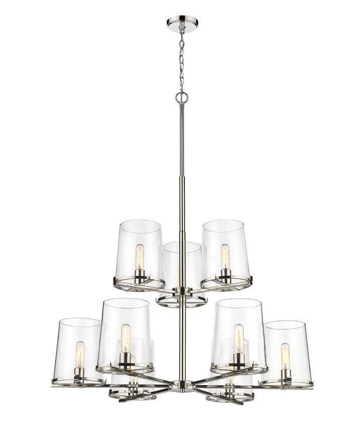 Steel with Clear Glass Shade 2 Tier Chandelier - LV LIGHTING