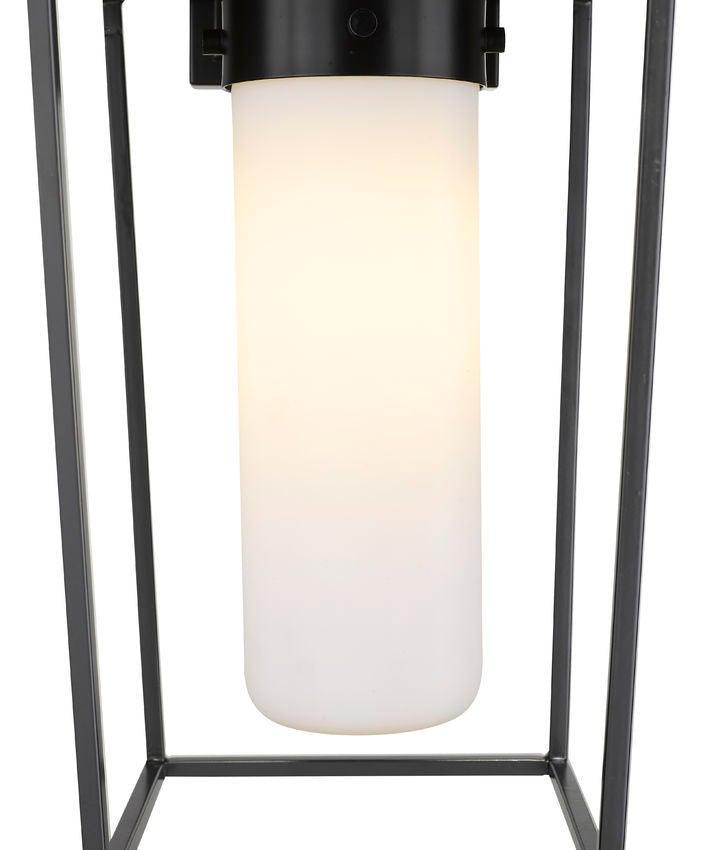 Black with Cylindrical White Opal Glass Shade Outdoor Wall Sconce - LV LIGHTING