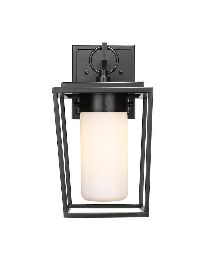 Black with Cylindrical White Opal Glass Shade Outdoor Wall Sconce - LV LIGHTING