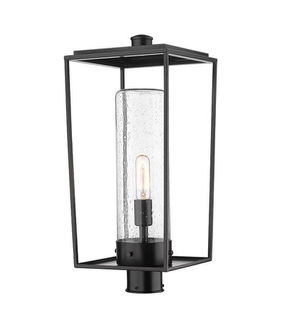 Black with Open Air Frame with Clear Cylindrical Seedy Glass Shade Outdoor Post Light - LV LIGHTING