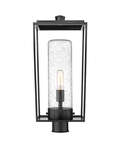 Black with Open Air Frame with Clear Cylindrical Seedy Glass Shade Outdoor Post Light - LV LIGHTING