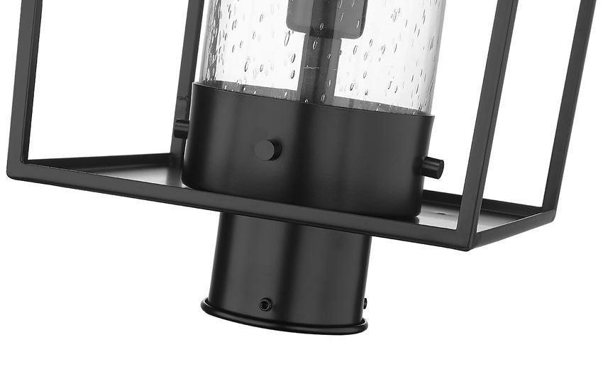 Black with Open Air Frame with Clear Cylindrical Seedy Glass Shade Outdoor Post Light - LV LIGHTING