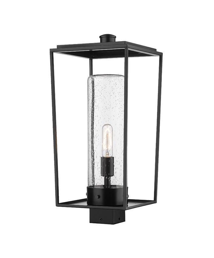 Black with Open Air Frame with Clear Cylindrical Seedy Glass Shade Outdoor Post Light - LV LIGHTING