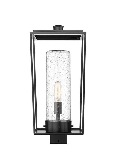 Black with Open Air Frame with Clear Cylindrical Seedy Glass Shade Outdoor Post Light - LV LIGHTING