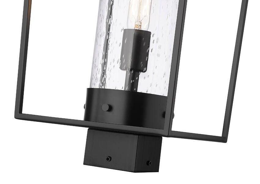 Black with Open Air Frame with Clear Cylindrical Seedy Glass Shade Outdoor Post Light - LV LIGHTING