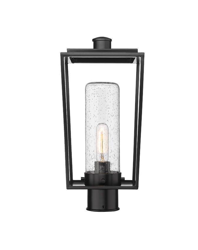 Black with Open Air Frame with Clear Cylindrical Seedy Glass Shade Outdoor Post Light - LV LIGHTING