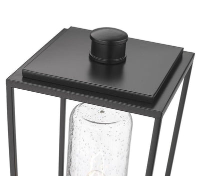 Black with Open Air Frame with Clear Cylindrical Seedy Glass Shade Outdoor Post Light - LV LIGHTING