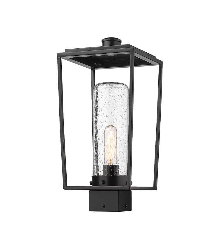 Black with Open Air Frame with Clear Cylindrical Seedy Glass Shade Outdoor Post Light - LV LIGHTING