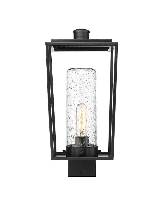 Black with Open Air Frame with Clear Cylindrical Seedy Glass Shade Outdoor Post Light - LV LIGHTING