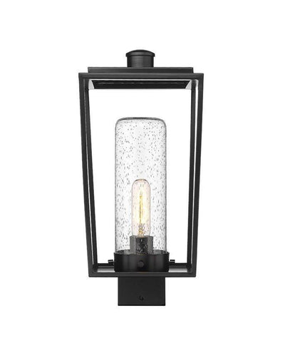 Black with Open Air Frame with Clear Cylindrical Seedy Glass Shade Outdoor Post Light - LV LIGHTING