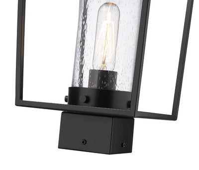 Black with Open Air Frame with Clear Cylindrical Seedy Glass Shade Outdoor Post Light - LV LIGHTING