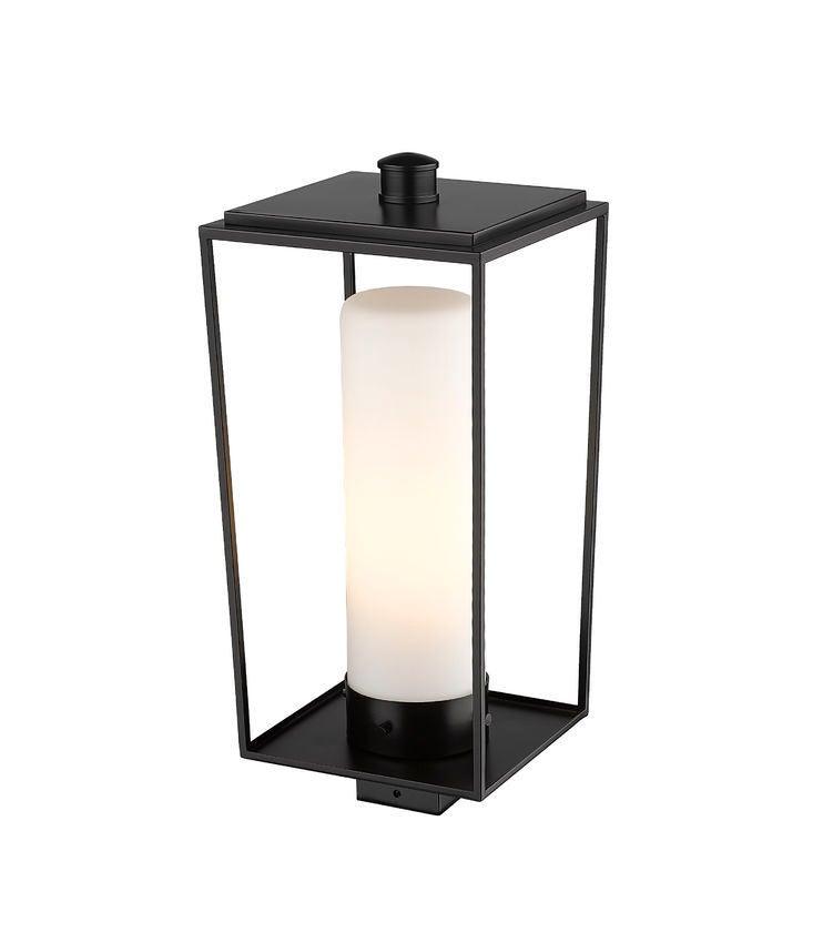 Black with White Opal Cylindrical Glass Shade Outdoor Post Light - LV LIGHTING