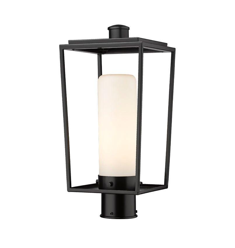 Black with White Opal Cylindrical Glass Shade Outdoor Post Light - LV LIGHTING